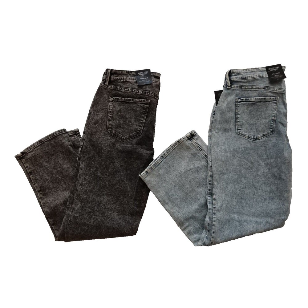 Lot of 2 Simply Vera Wang Womens Jeans Straight Leg Mid Rise Stretch Sz 12 New